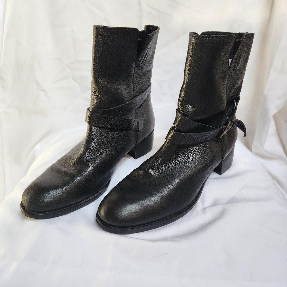 J. Crew Factory Black Leather Mid-Calf Harness Boots